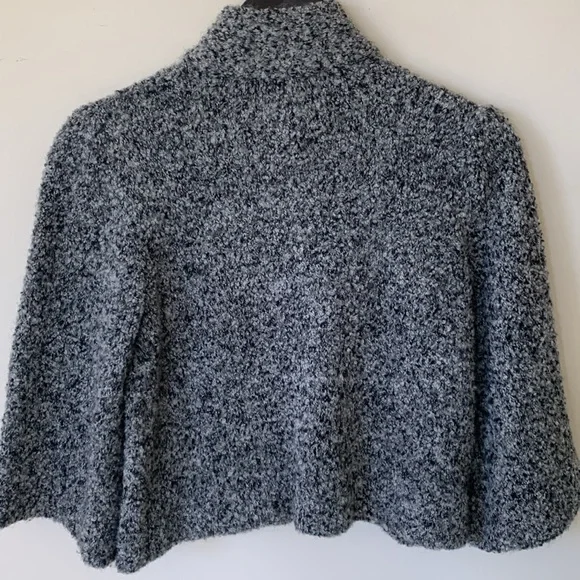 TWEEDS wool blend high neck bell sleeve 3 button sweater black gray SZ S cropped - Picture 5 of 7